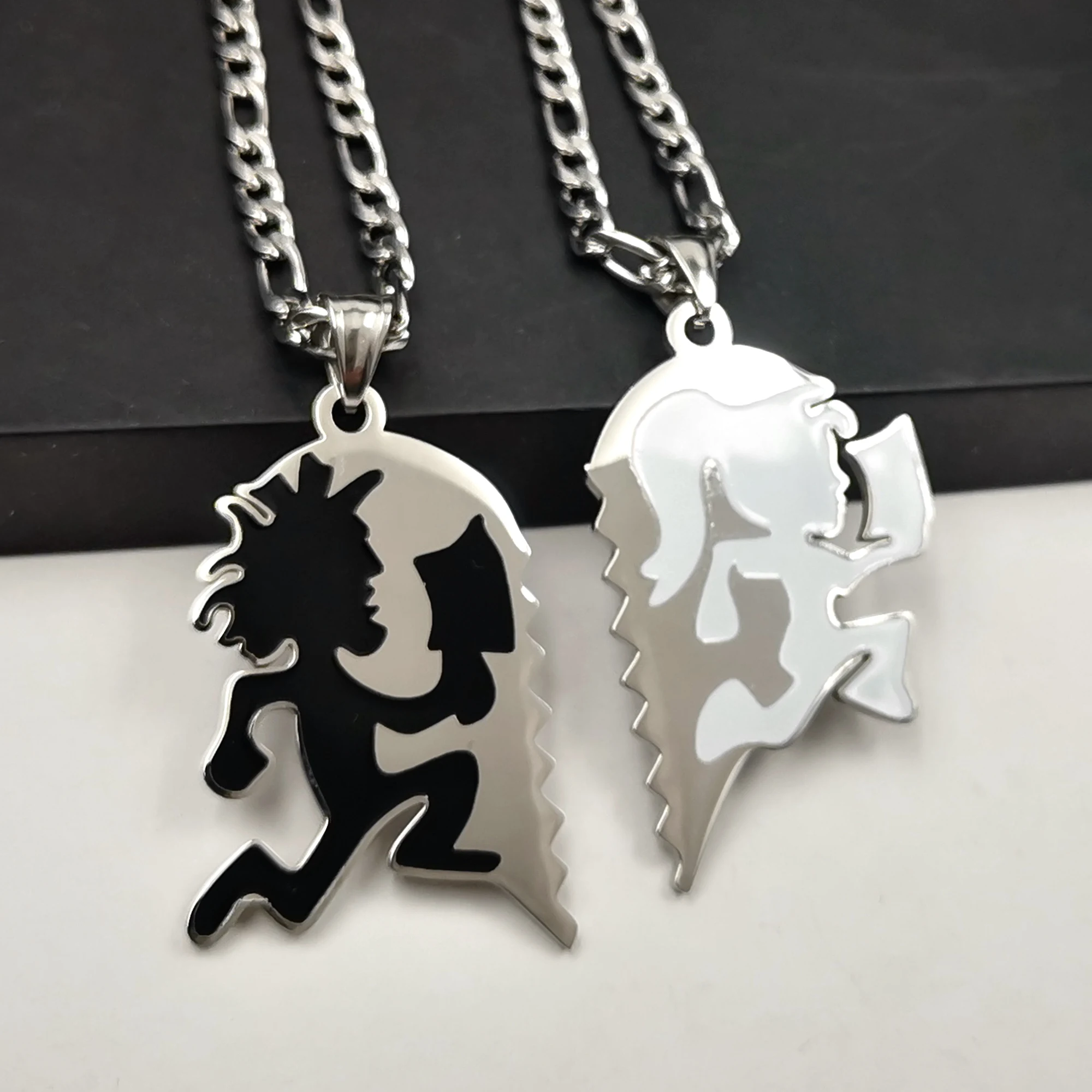 Black White Hatchet Man Charms Pendant Stainless Steel Large ICP Clown Heart Hatchetman Juggalo Couple Necklace NK Chain 4mm 24