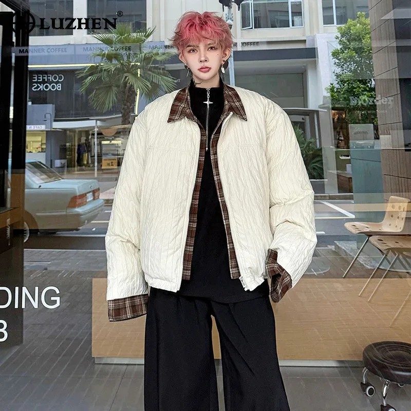 

LUZHEN 2025 зимние оригинальные рубашки в клетку, куртка-парка из двух предметов, мужская красивая уличная стеганая куртка JY5284