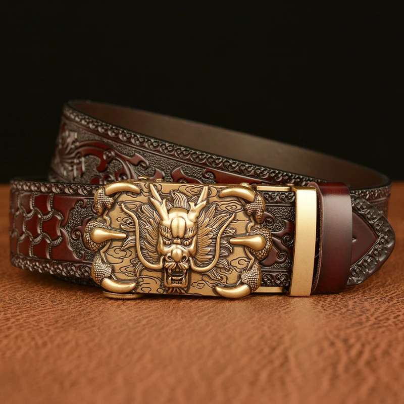 Cool Spicy Casual Carving Craft Dominant Claw Dragon Vintage Automatic Buckle Belt Fashionable and Personalized Men\'s Pant Belt