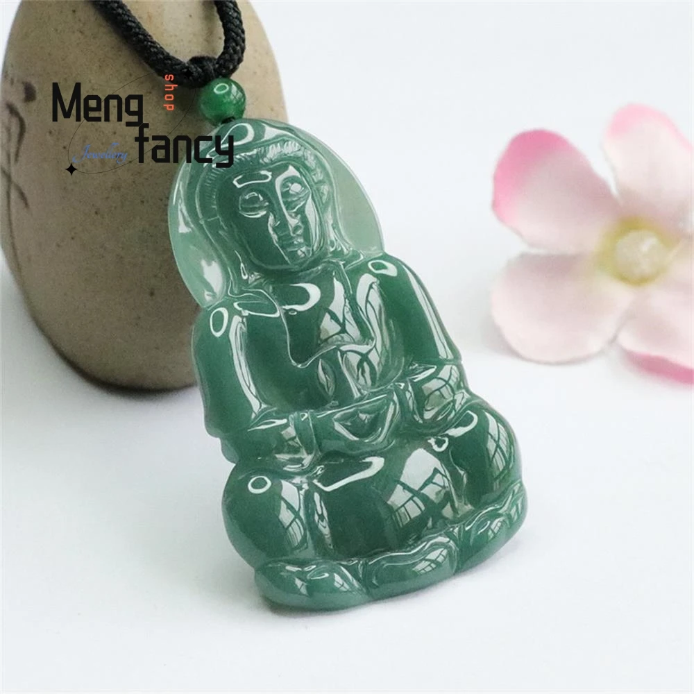 Natural Jadeite Blue Water Ice Guanyin Pendant Exquisite Elegant Fashion High-grade Buddhist Amulets Luxury Quality Fine Jewelry