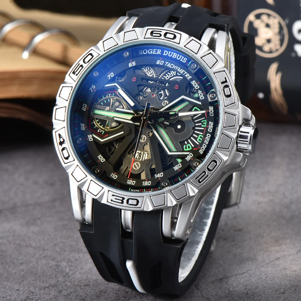 New Roger Top Quality Original Brand Watches For Mens Big Dial Luxury Fashion Quartz Wristwatch Business Sports AAA+ Male Clocks