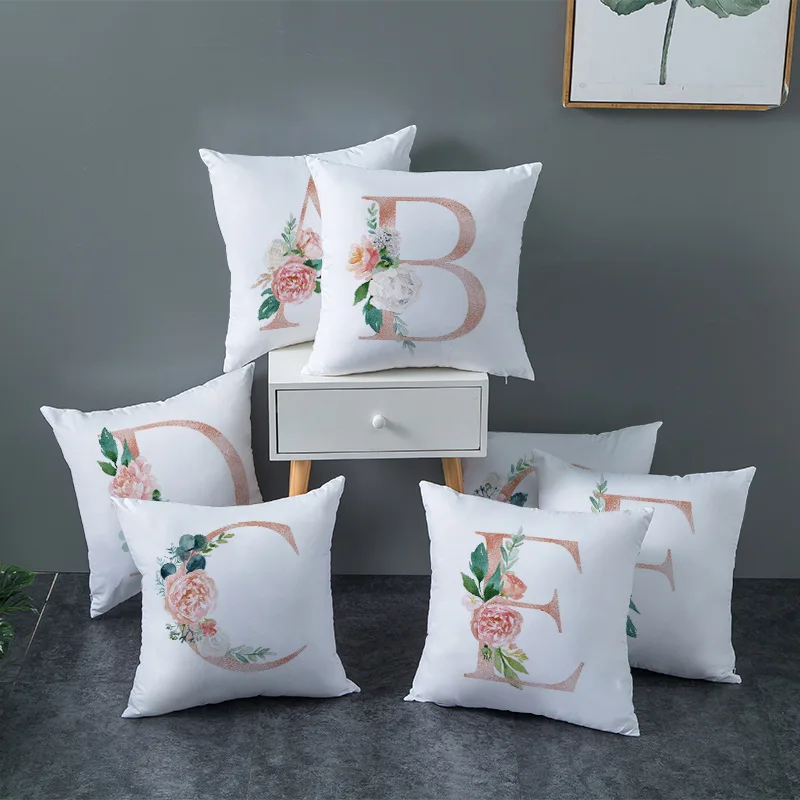 45*45cm English Letters Pink Flower Velvet Pillowcase Home Decor Office Cushion Cover Pillow Case Decorative Sofa Cushion Case