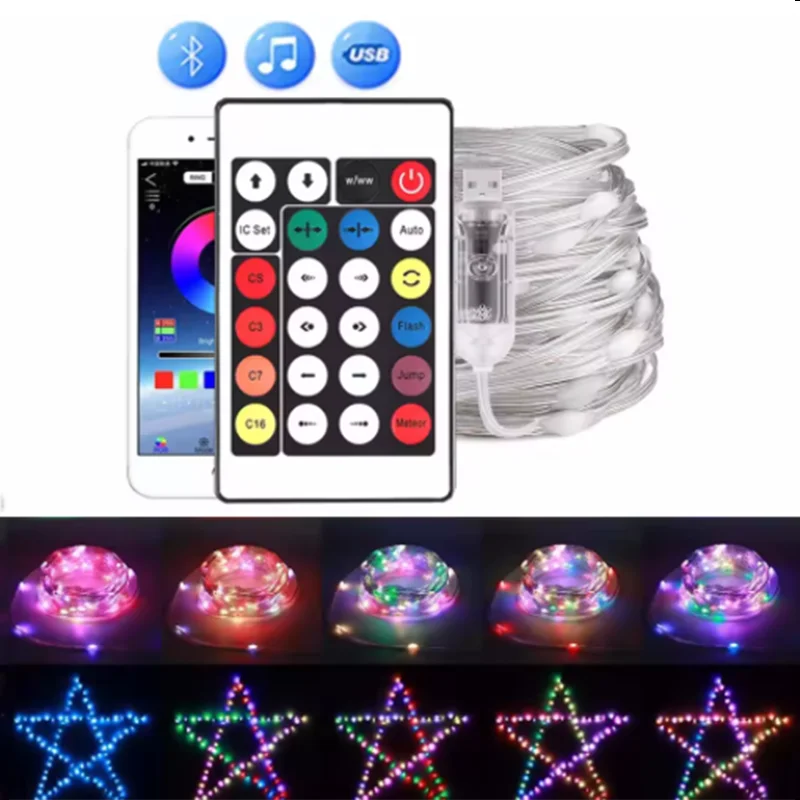 سلسلة led USB LED سلسلة أسلاك نحاسية أضواء USB حلم اللون الجنية أضواء بلوتوث الملونة المنزل شجرة عيد الميلاد ديكور الزفاف