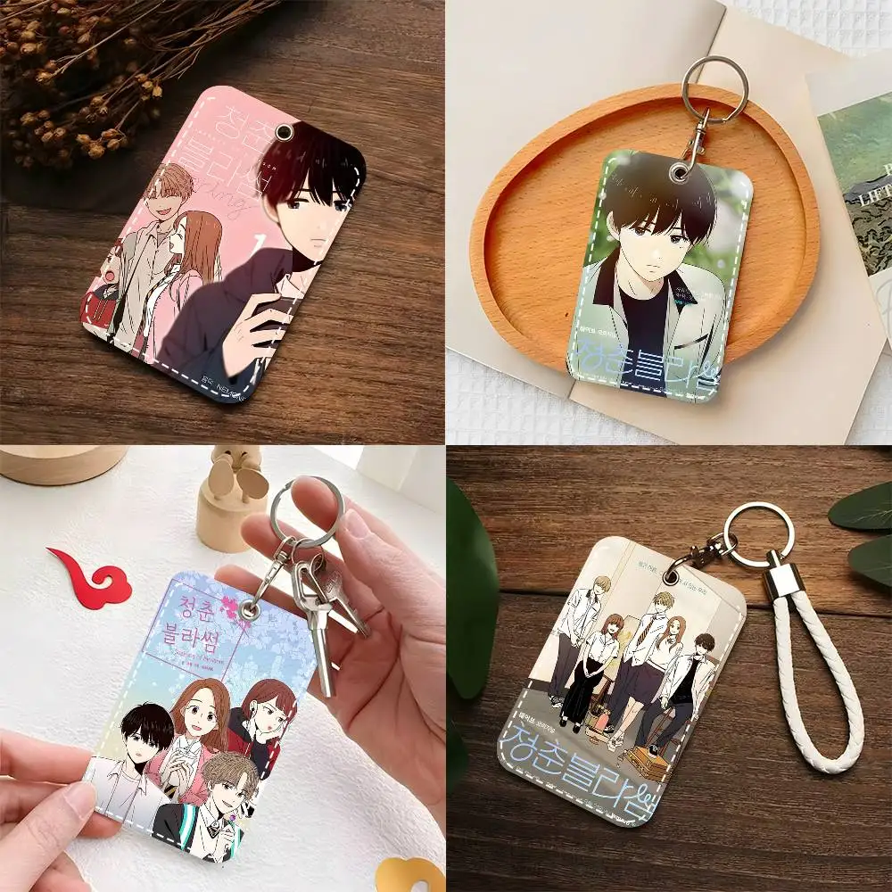 1pc Seasons Of Blossom Card Case Keychain Access Card Bag Key Tag Ring Leather Card Holder Key Ring Access