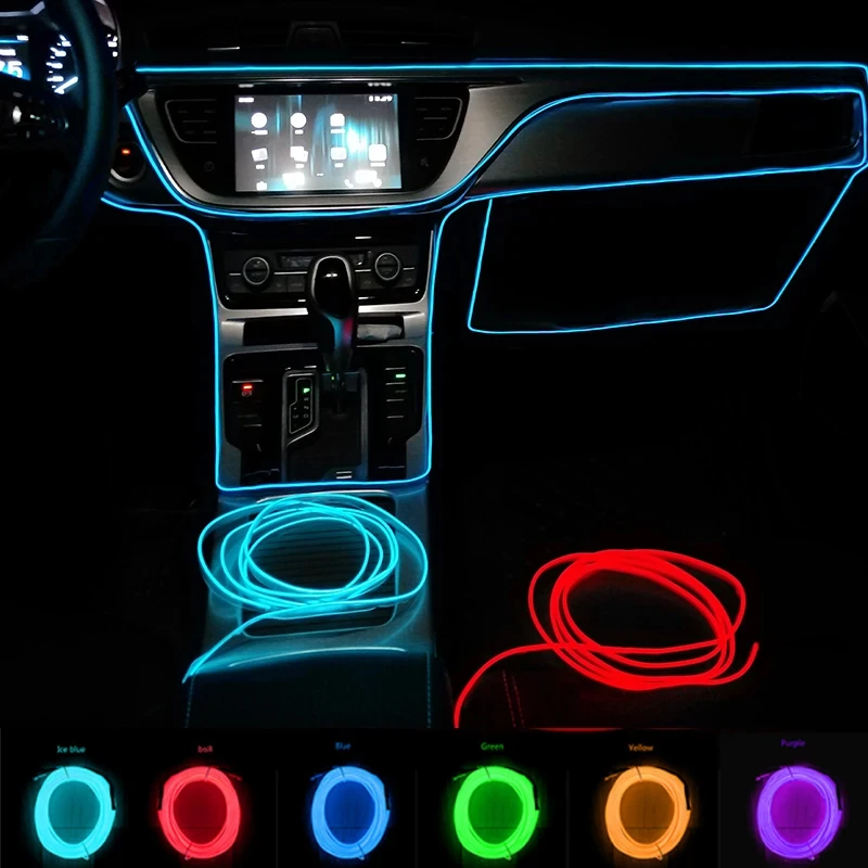 

1M/3M/5M Car Interior Led Decorative Lamp EL Wiring Neon Strip For Auto DIY Flexible Ambient Light USB Party Atmosphere Diode