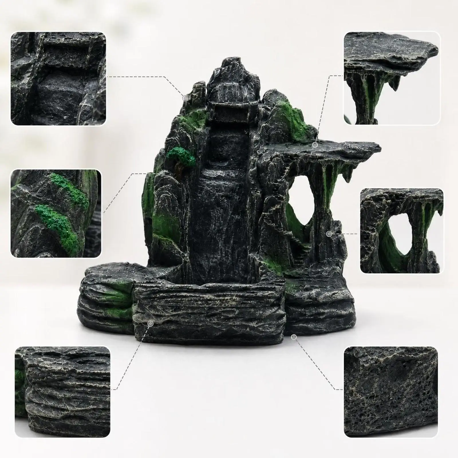 Fish Tank Accessories Hardscape Dynamic Aquarium Decoration Sand Waterfall Resin Model Seiryu Stone for Home