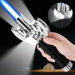 Multi Purpose Metal Lightsaber Style Gas Lighter Powerful Flame Turbine Jet Torch Outdoor Windproof Lighter with COB Lighting