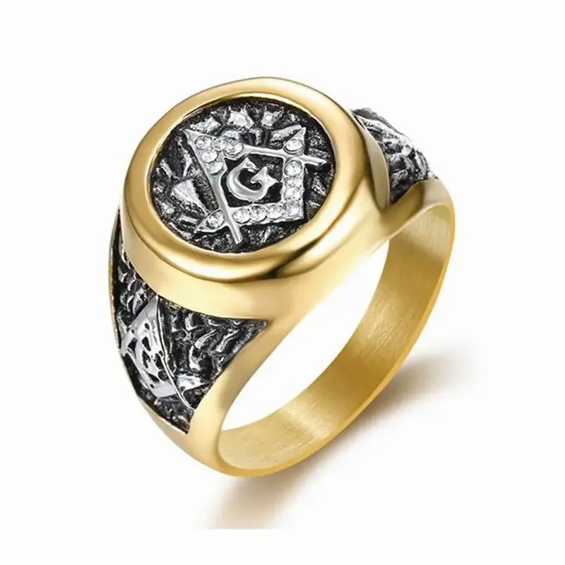 Andara Mens Masonic White AG CZ Ring Mens Stainless Steel Size 5-16 316 Titanium Steel Fashion Jewelry Wholesale