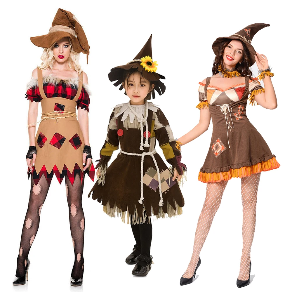 Halloween Scarecrow Cosplay Costume Parent Child Outfit for Kids Adult  Dress Makeup Prom Party Performance Clothes Role Play