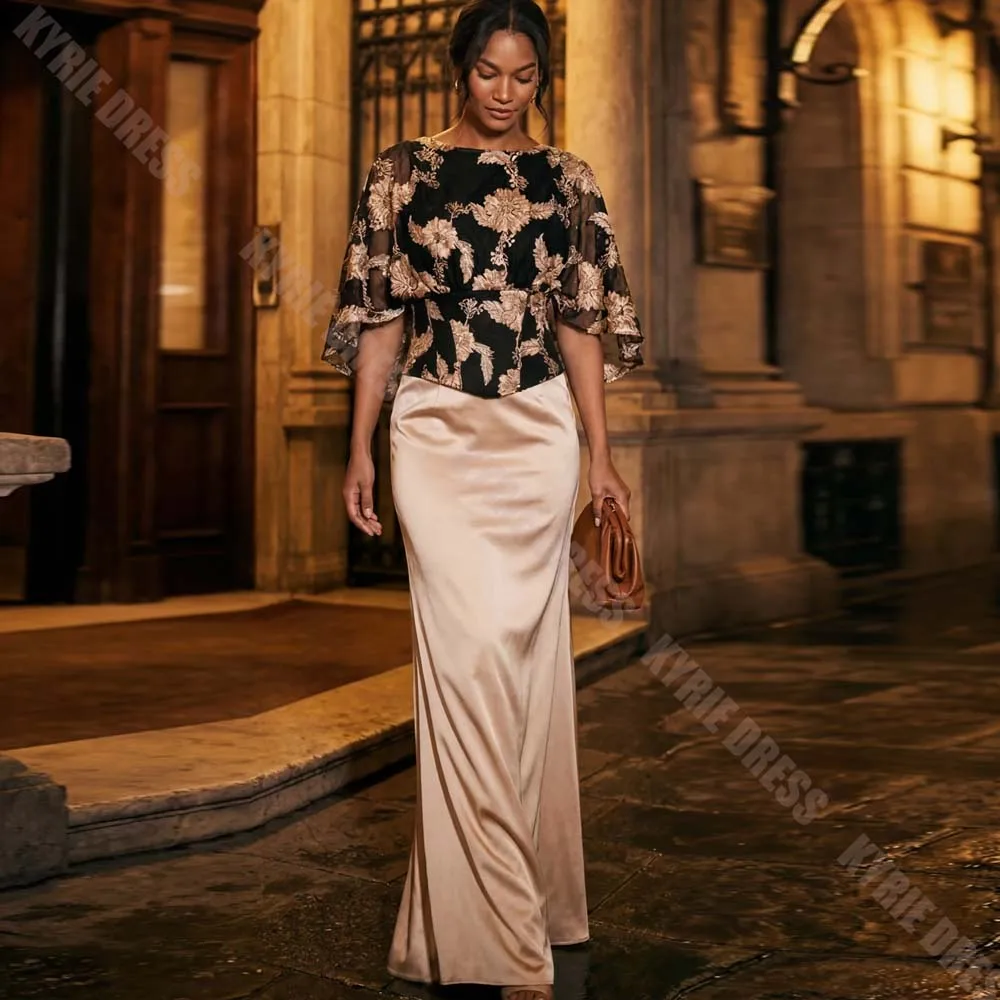Elegant Mother of The Bride Dress Customzied Floral Print Cape Boat Neck Column for Women's Wedding Guest Gowns Evening Dresses