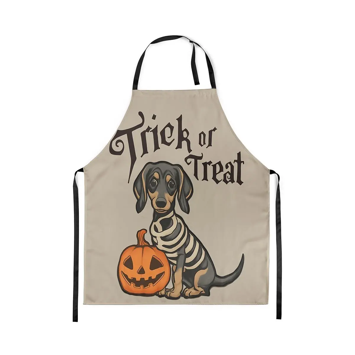 

Dog Skeleton Kitchen Apron Halloween Decor Orange Pumpkin Waterproof Apron for Adults Cartoon Cute Dachshund Puppy Decor Apron