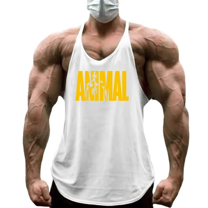 Laufwesten für Herren mit ANIMAL-Buchstaben-Print, Gym Stringer Tanktops aus Baumwolle, Ärmellose Bodybuilding-Singlets, Muskel-Fitness-Kleidung – Detail 11