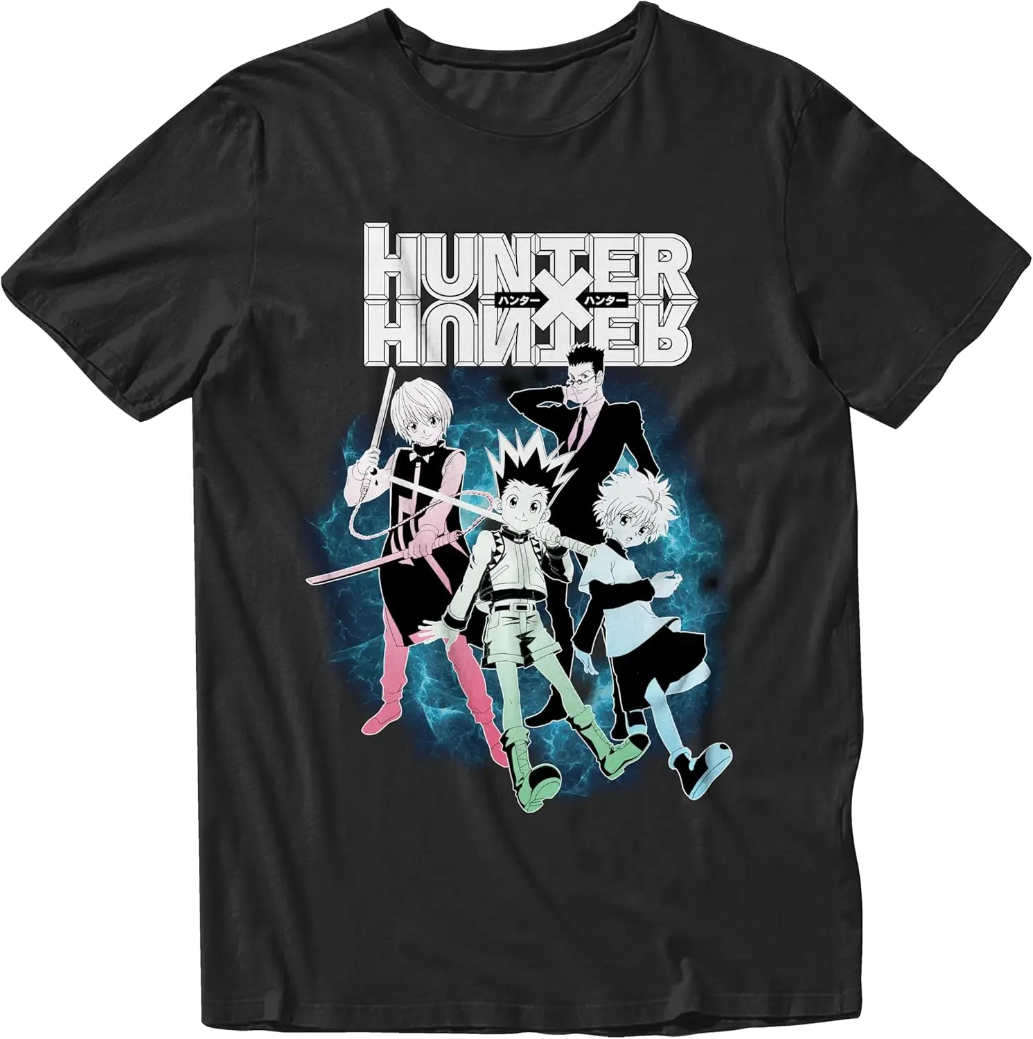 Hunter x Hunter Gradient Group Shot Mens and Womens Short Sleeve T-Shirt (Large, Black)