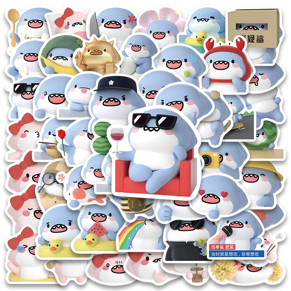 52PCS Cartoon Cute Round Fat Commander Shark Animal Stickers Stationery Car Laptop Luggage Notebook Graffiti Decal Stickers