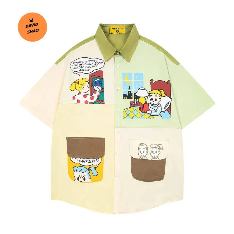 

MAQVOB Top Quality EU US Size Luxury Streetwear Summer Daily Leisure Fun Cartoon Printing Short Sleeves Shirt Unisex