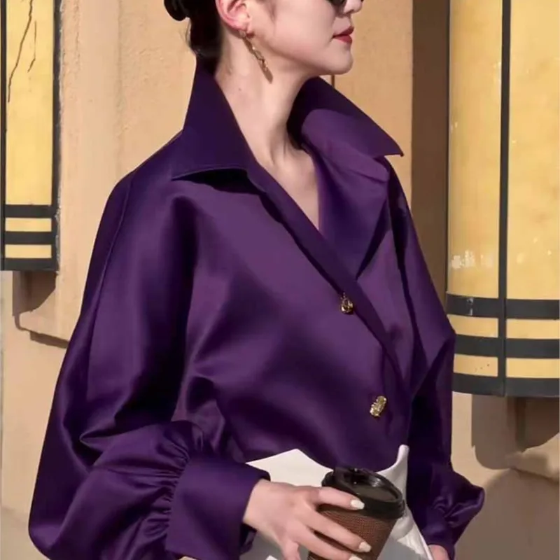 High Quality |New Arrival Popular Simplicity Style Unique Chic Purple Short Shirt