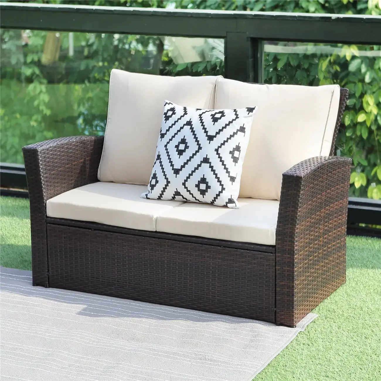 4PCS Patio Furniture Sets, All-Weather Wicker Conversation Sets, Outdoor Rattan Sectional Sofa Chair with Cushions &Coffee Table