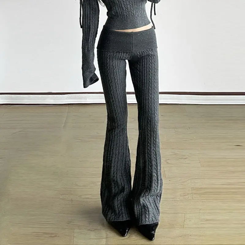 

New Style Knitted Casual Pants Low-Waisted Slim-Fitting Boot-Cut Pants Autumn Winter Style Versatile Hot Girl Woolen Pants