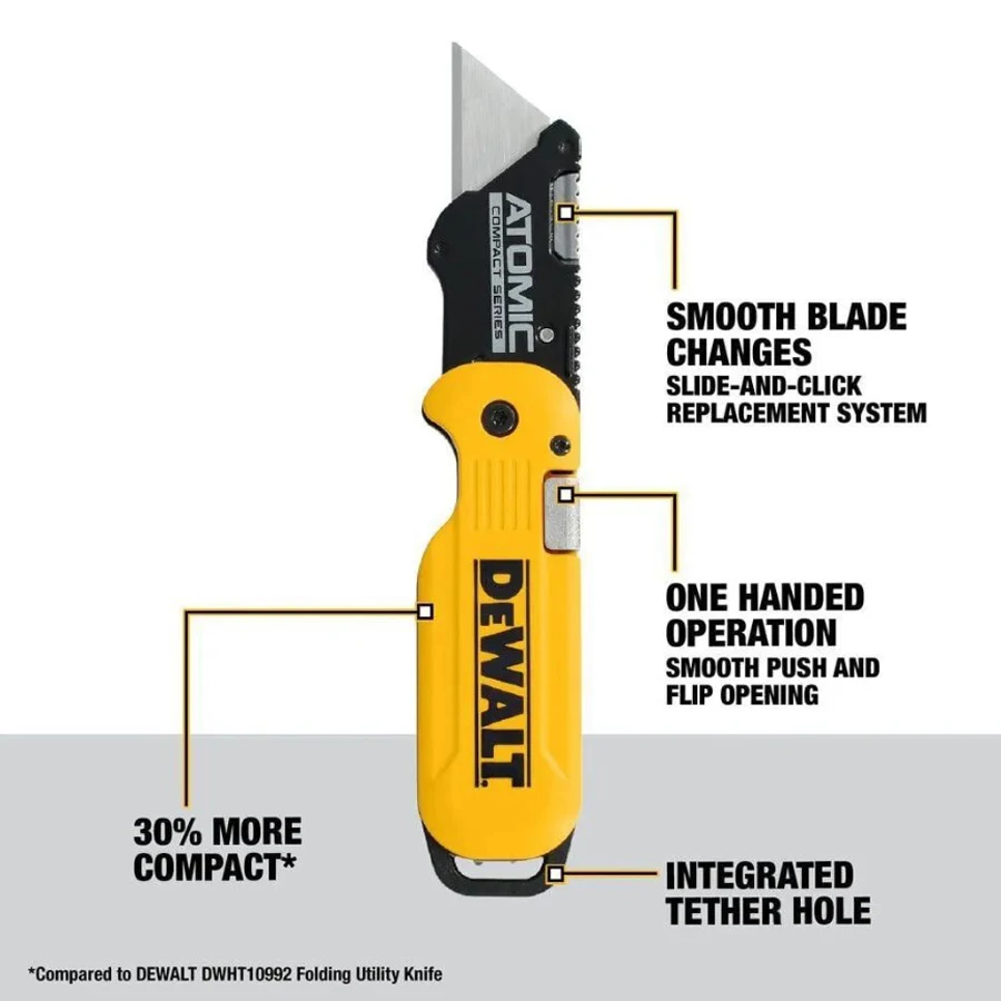 DEWALT DWHT10990 Folding Knife Push & Flip Utility Knife Foldable Knife Wallpaper Cutter Atomic Compact Series Hand Tools