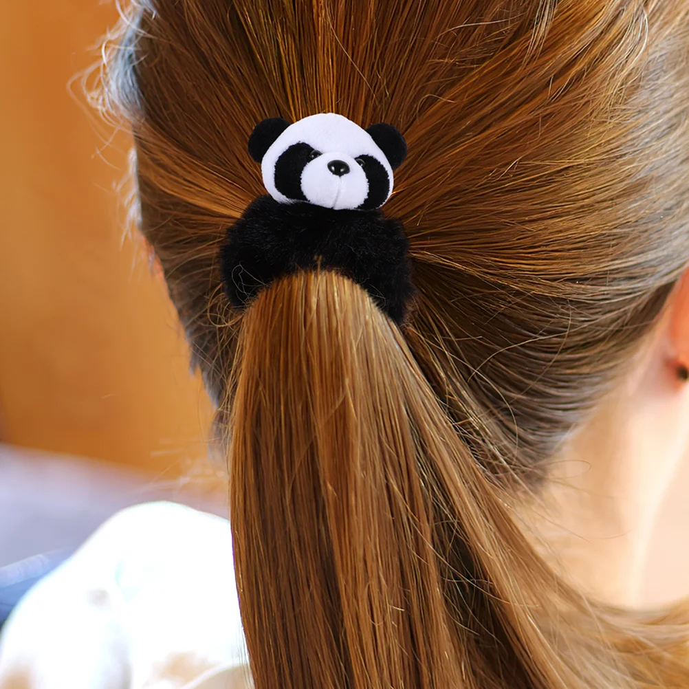 

4 Pcs Plush Panda Hair Rope Ties for Women Ropes Band Cute Bun Accessories Ponytail Holder Bridesmaid