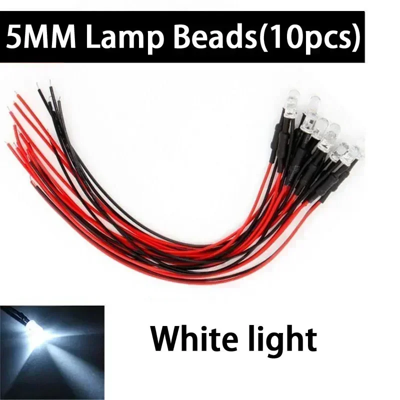 10개 3/5mm 3V-12V RC 모델 트럭 LED 라이트 비즈 야간 헤드라이트 1/10 RC 크롤러 Trxs TRX4 G63 AXIAL SCX10 D90 D110용