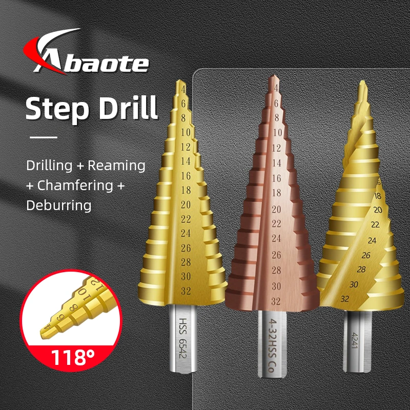 ABAOTE Step Drill Bit 4-12 4-20 4-32 1/4/5PCS Titanium Coated Wood Metal Hole Cutter Cone Drill Bits High Speed Steel Tools Set