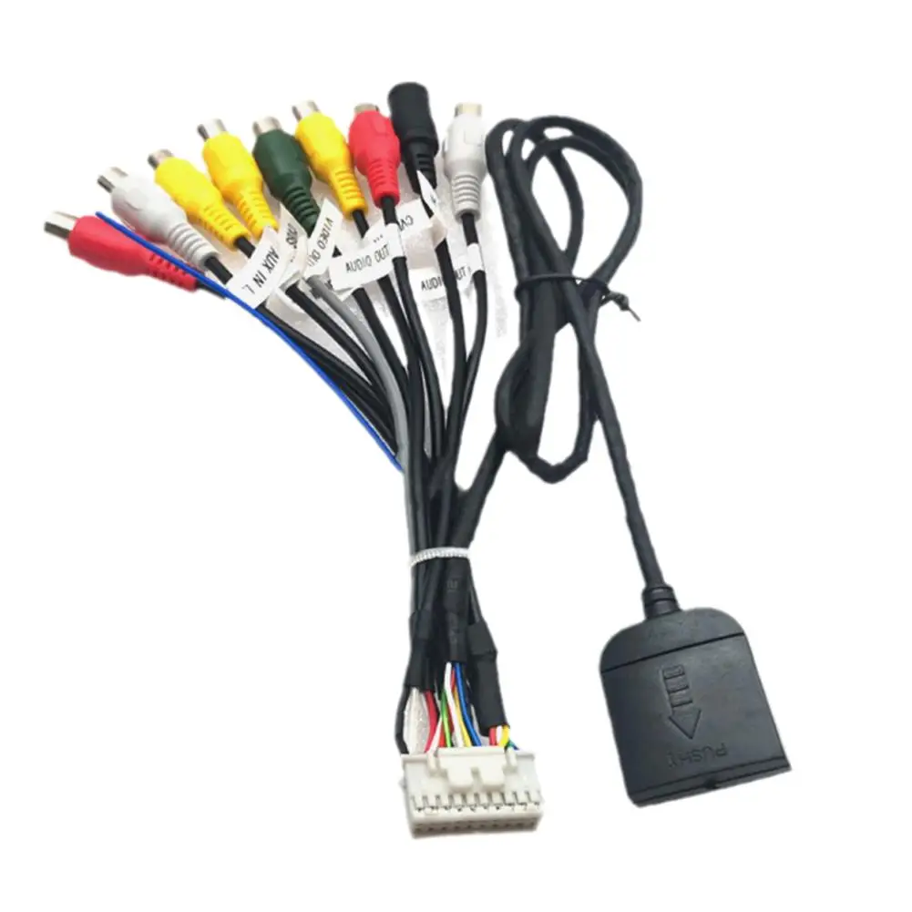 20 Pin RCA Audio Video Cable Subwoofer Output Socket CVBS Aux In Amp Control Wire Fan 12V Power Jack Mic Harness For Car Android