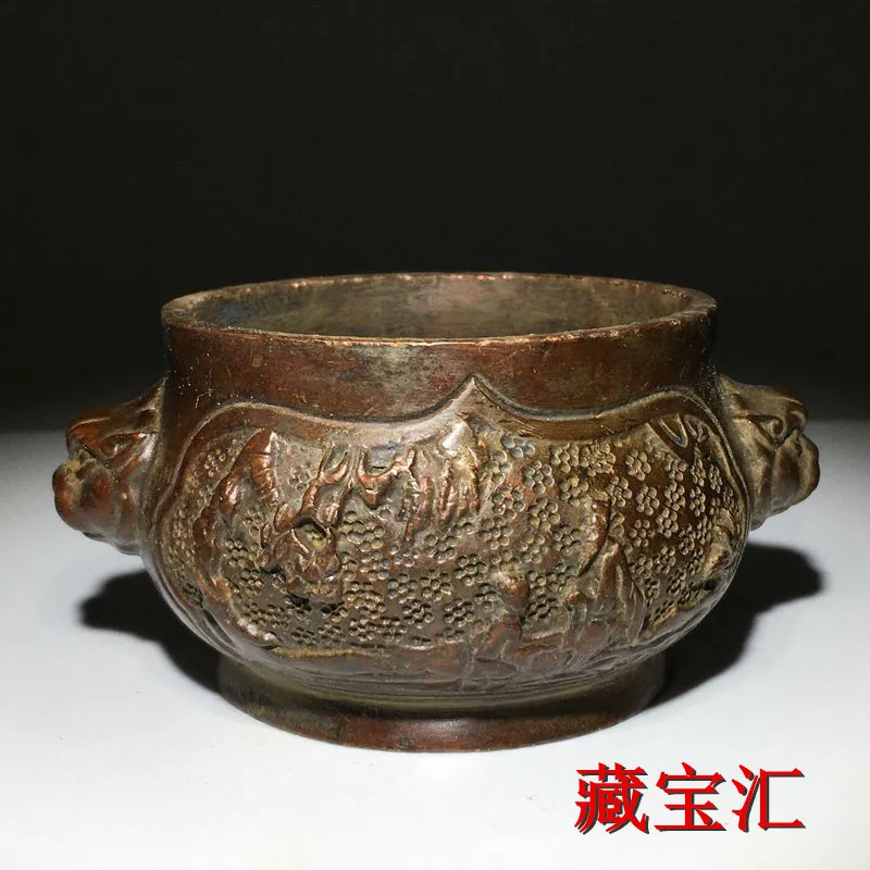 Antique Style Ming Xuande Marked Double Ear Censer Old Collection Nostalgic Decor For Worship Tabletop Ornament