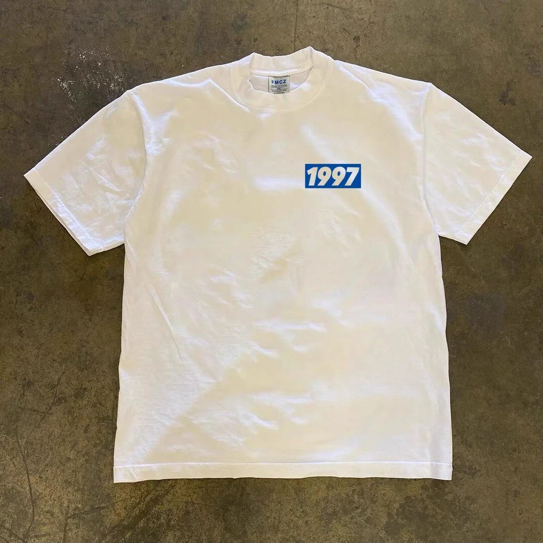 Pure Cotton Short Sleeve T-Shirt Double Thread Loose Fit Male Female Couples Retro American Style Heavyweight Summer Top