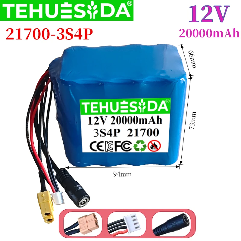 100% New Protection Large Capacity 12V 20Ah 21700  Lithium Rechargeable Battery Pack 12.6V 20000mAh Capacity