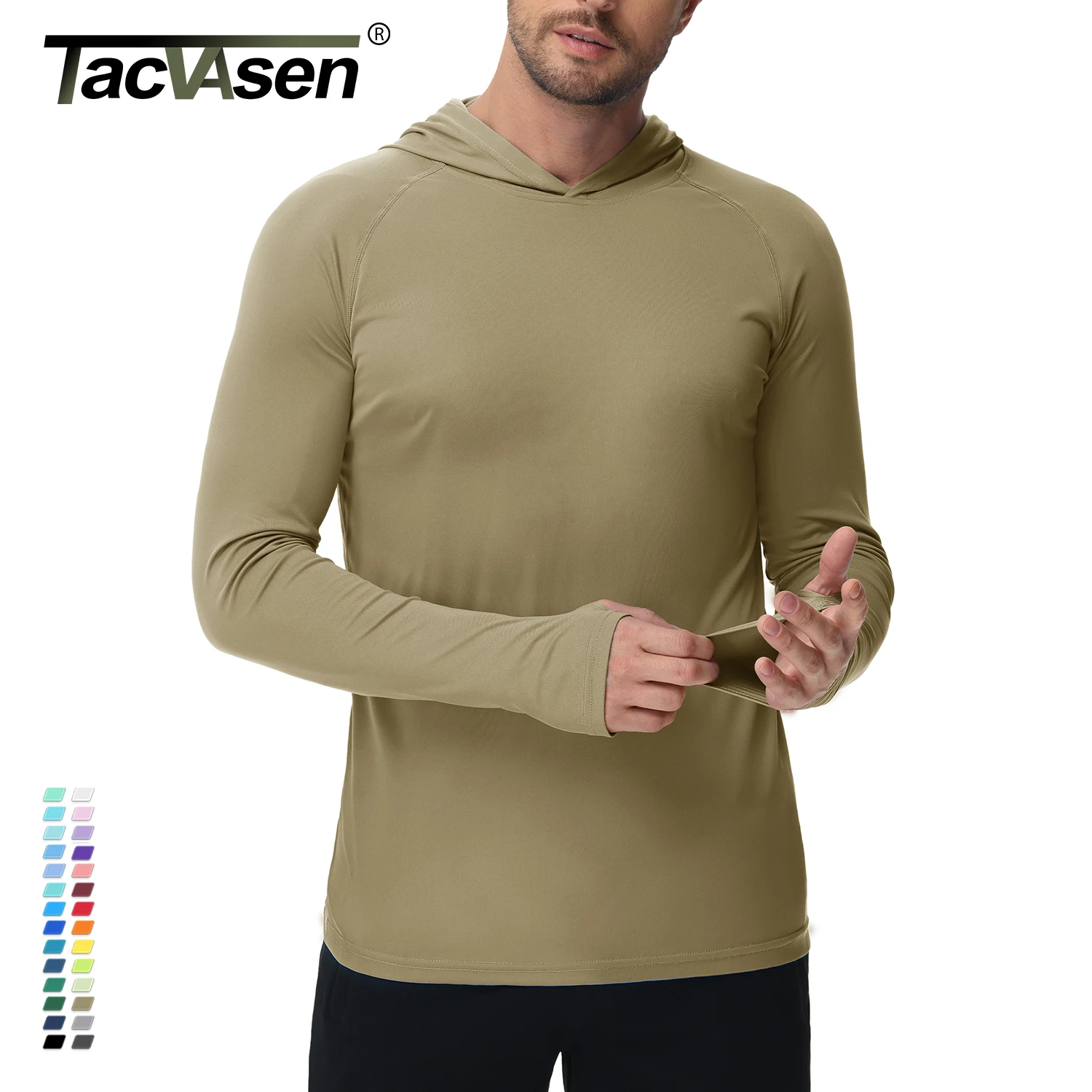 TACVASEN Men's UPF 50+ Hoodie Shirt Rash Guard SPF UV Shirt Long Sleeve Lightweight Sun Shirt Fishing Hiking Swim Shirt Run Tops