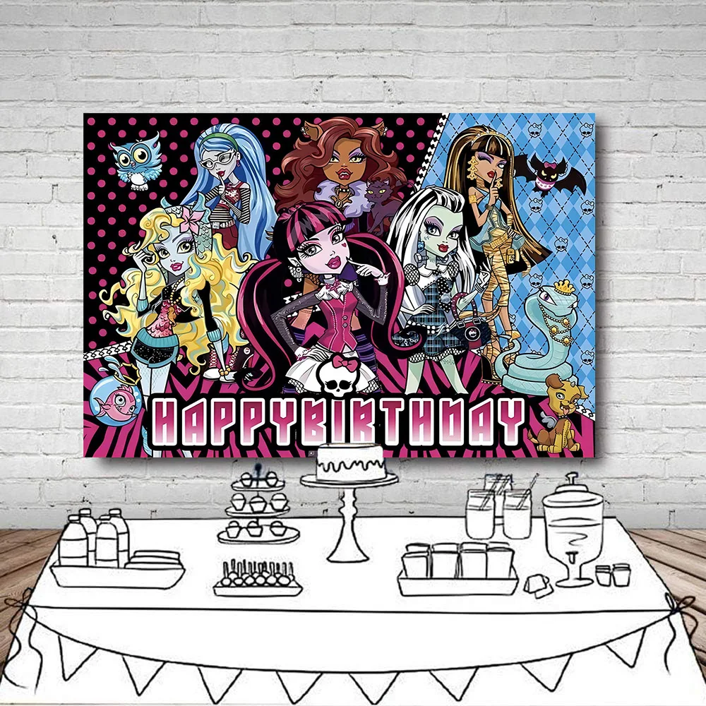 Monster Spirit High School Theme Background Girl Birthday Party Decoration Banner Baby Shower Gift Photo Shoot Backdrop Supplies