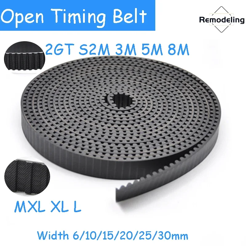 Rubber Open Timing Belt 2GT 3M 5M 8M S2M L XL MXL Width 6/10/15/20/25/30mm 3D Printer Accessories Transmission Synchronous