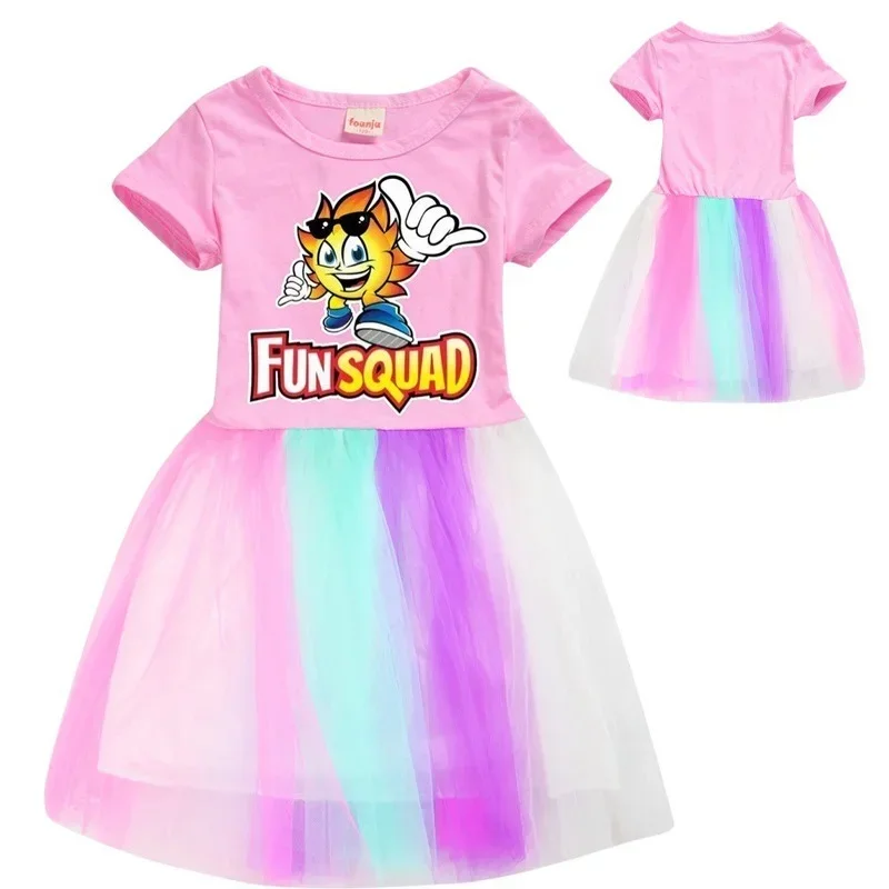 Leuke Trends Gaming Kids Zomer Meisjes Cosplay Regenboog Jurk Baby Meisjes Schattige Kanten Prinses Jurk Peuter Meisjes Verjaardagsfeestje Dresse