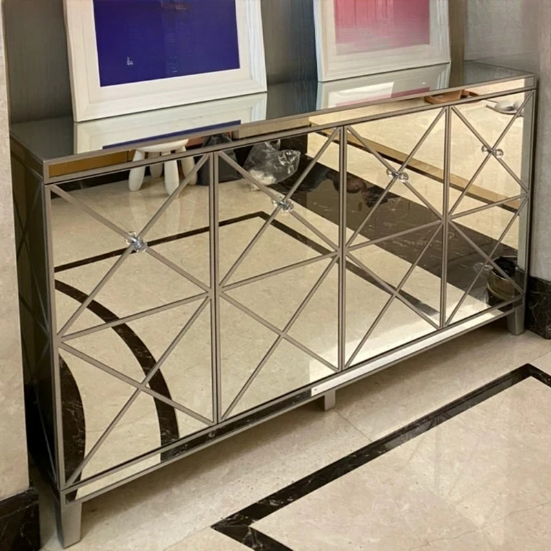 

Entry entrance shoe cabinet light luxury mirror locker living room partition side cabinet multi-functional glass side cabinet