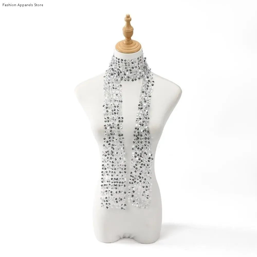 

Fashion Sequins Sequin Scarf Flower Shape Tassel Belly Dancing Scarf Multicolor Glitter Embellished Waist Chain Girl
