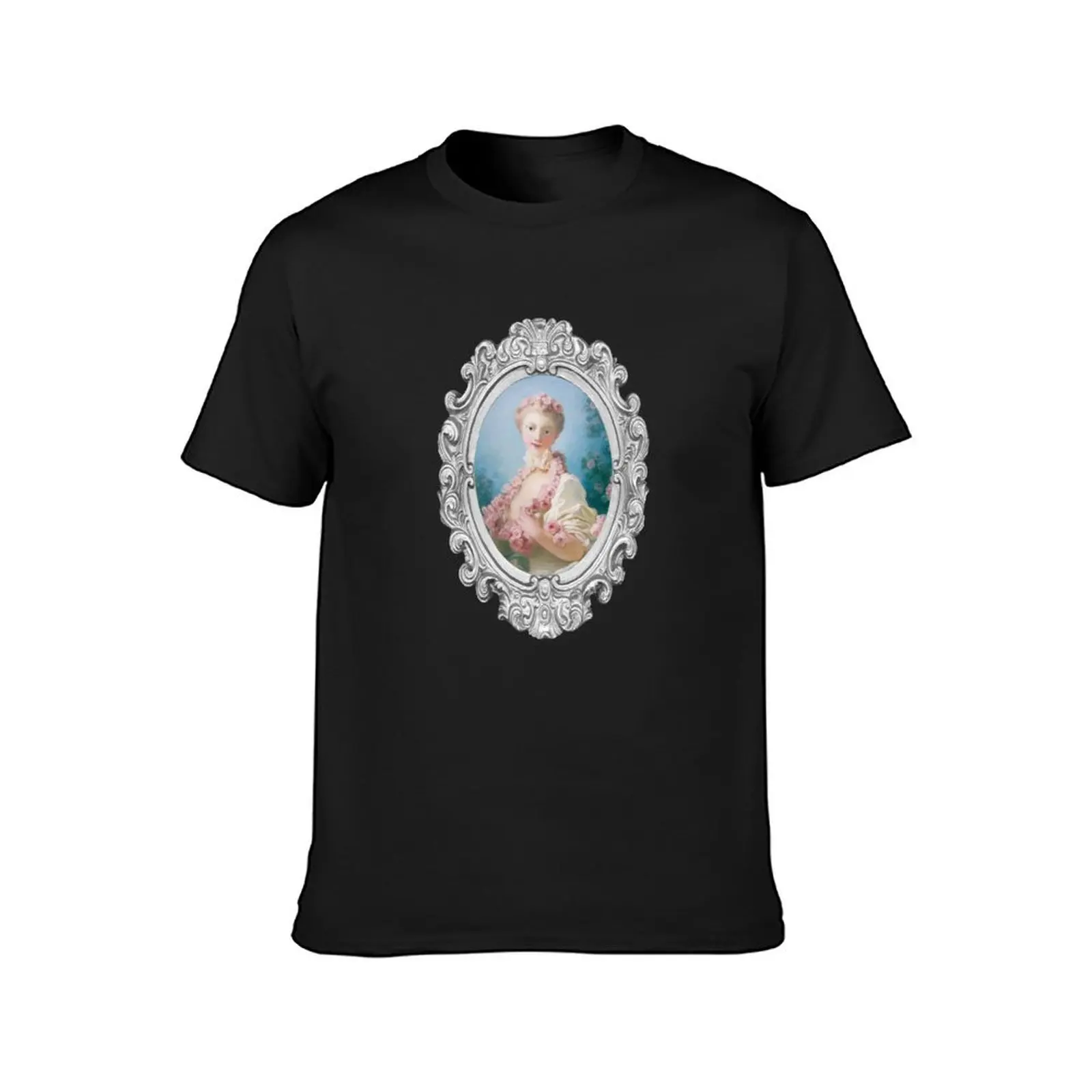 18th century French lady portrait silver T-Shirt vintage clothes anime clothes boys whites blacks Men's t shirts