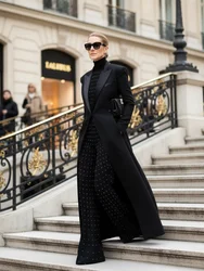 Bonboho 2024 giacca Blazer elegante da donna Solid Black Slim manica lunga cappotto Blazer spitted Extra lungo capispalla formale femminile