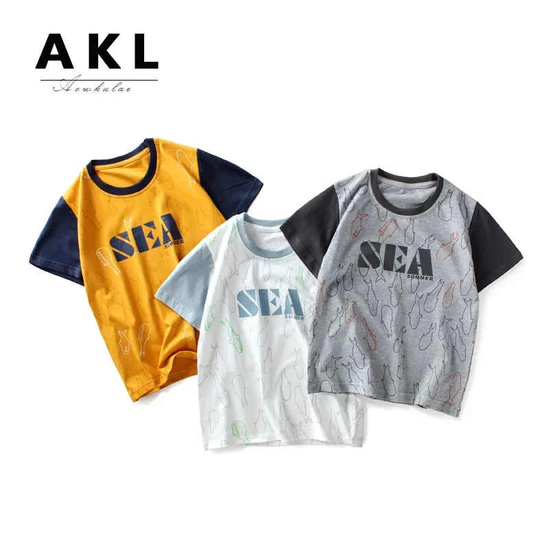 Summer new children's boys short-sleeved girls printed color collision tops children's short-sleeved t-shirt