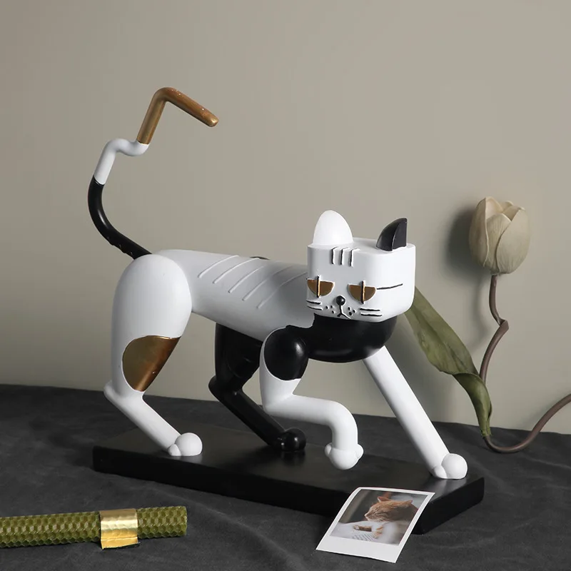 

Nordic ins creative resin mechanical cat animal ornaments abstract living room home decoration office desktop figurines crafts