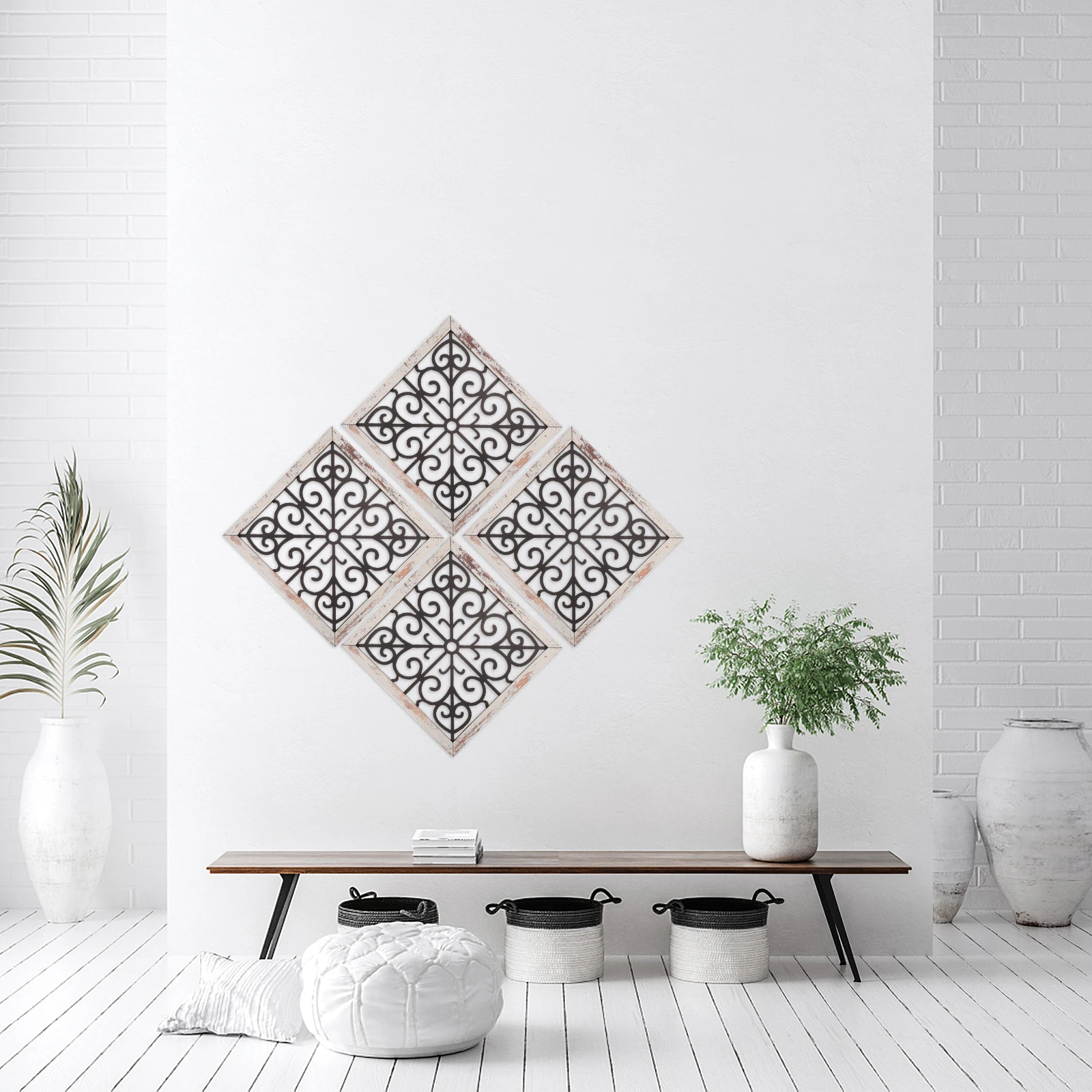 

3D Wooden Frame Wall Art Self-Adhesive Decorative Home Bedroom Apartment Ornament Removable Wall Decal Craft Mural Natural