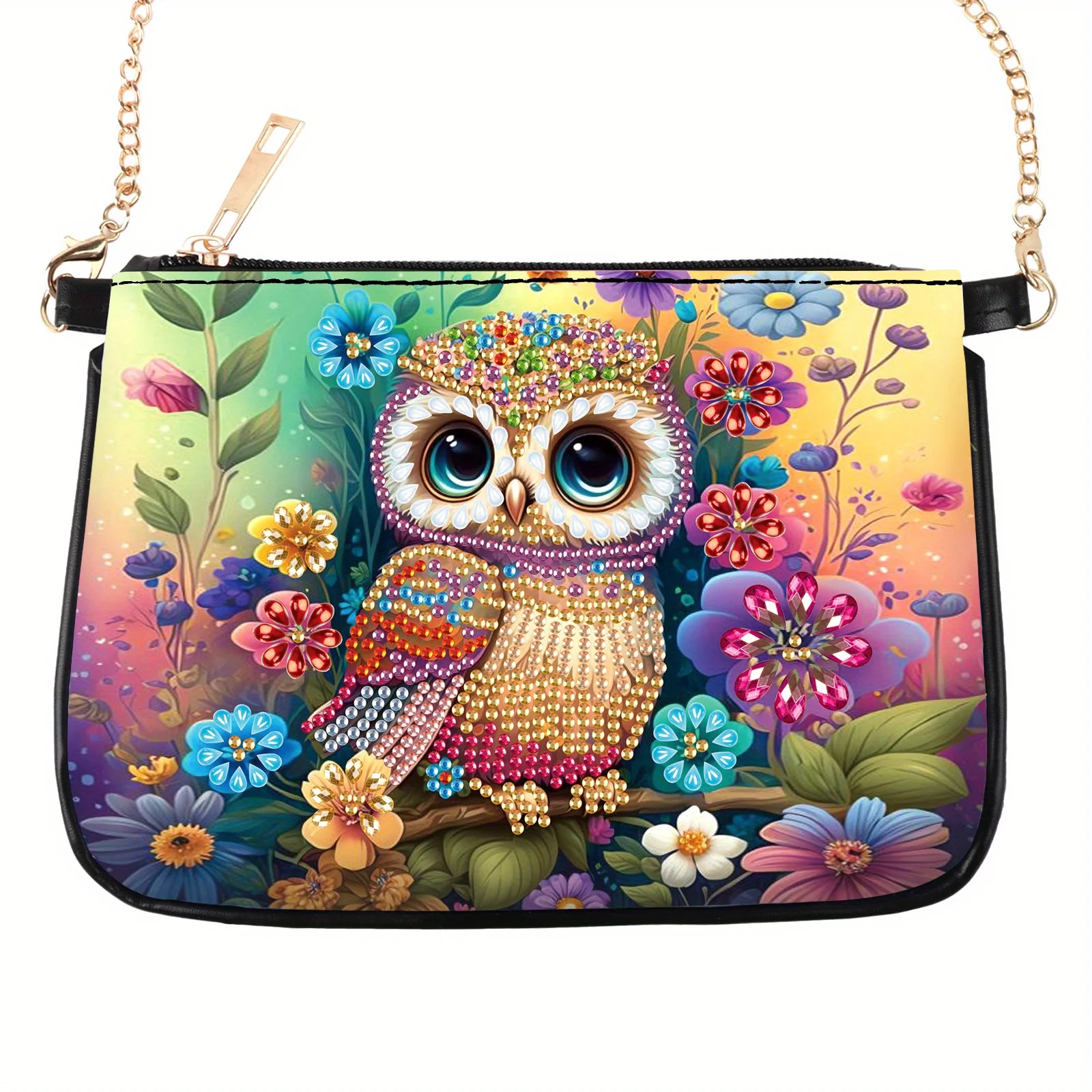 Colorful Owl Diamond Art Painting bag Kits for Adult with Chain Crossbody Bag ,Unique Shaped Diamond Craft Handmade Creative Gif