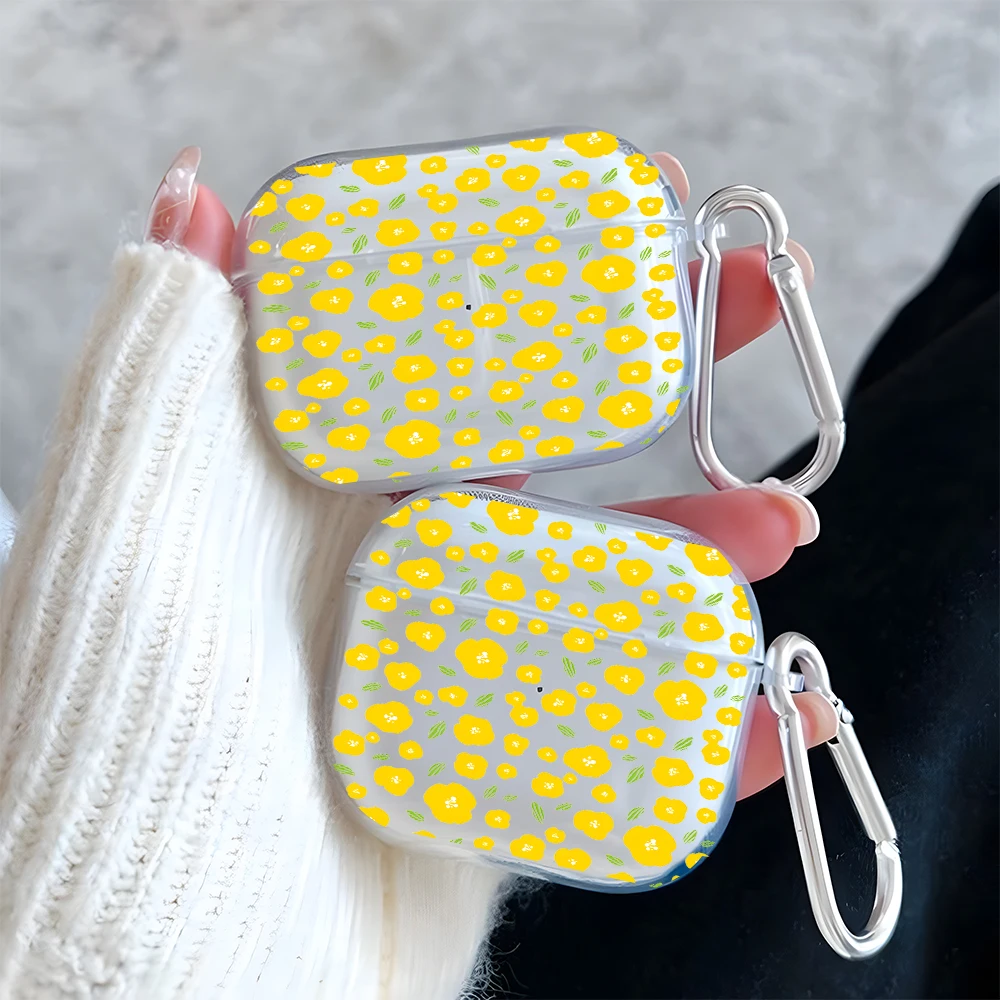 

Yellow Floral Pattern Clear Earphone Case for AirPods Pro 2/Pro 3/Pro Earbuds Case For AirPods 1/2/3/4 TPU Protective Cover