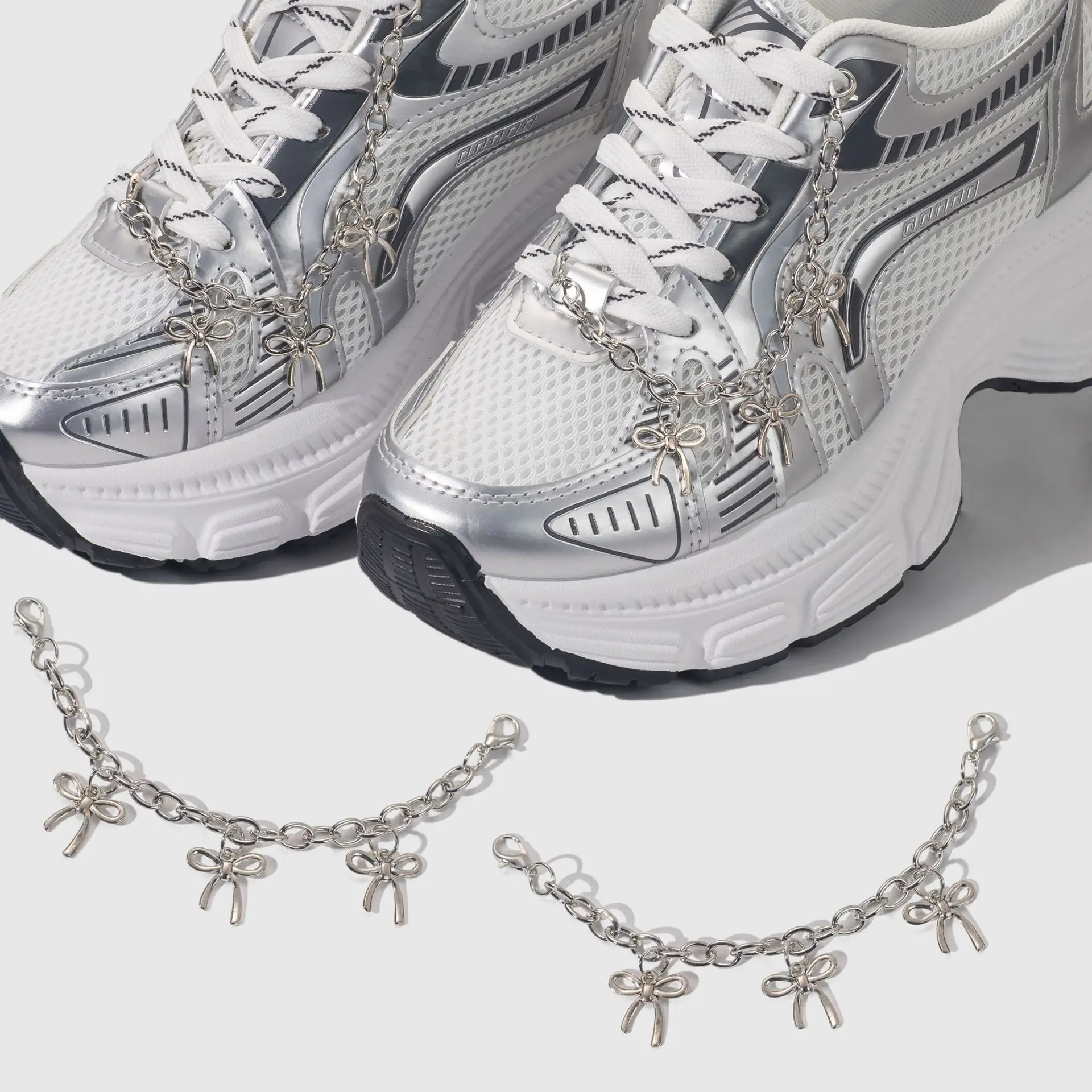 Korean Fashion Bowknot Shoe Chain Alloy Detachable Shoe Charms Decorative Accessories for Sneakers Casual Shoes