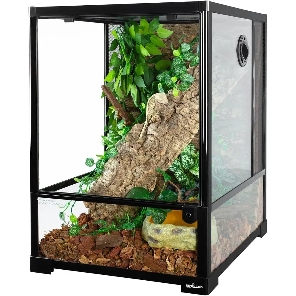 

Front-Opening 30 Gallon Glass Terrarium, 18x18x24 Rainforest Habitat with Screen Top and Mesh Sides