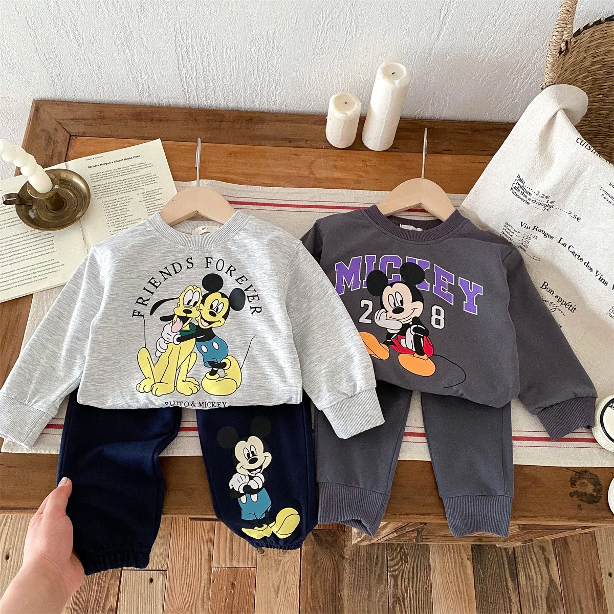 New Mickey Mouse Baby Children's Sportswear Disney Boys Set Spring And Autumn Cotton Baby Clothing 2pcs Suits 0-3 Years Old