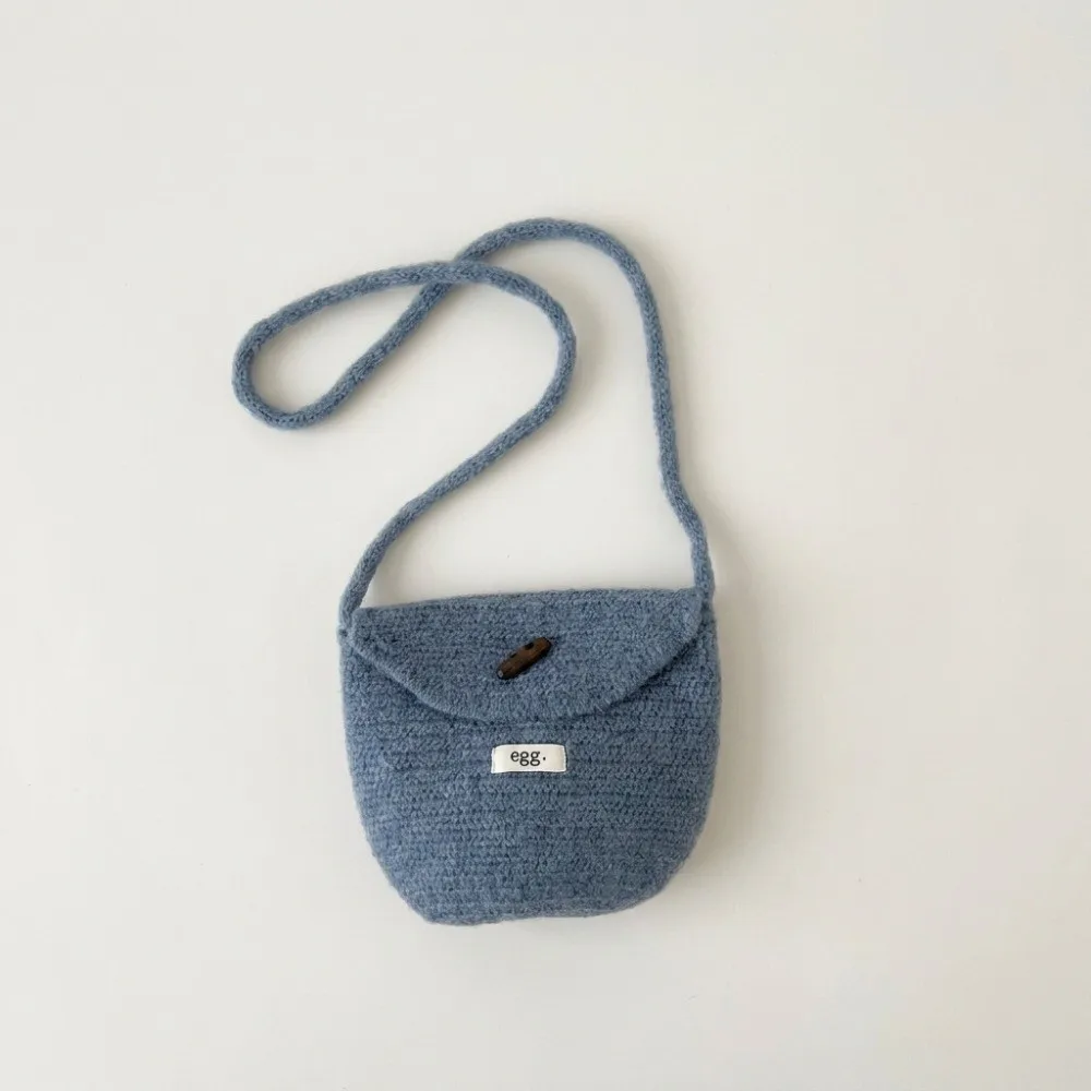 Knitted Cotton Tote Bag Woven Straw Button Decor Children's Knitted Bags Solid Color Mini Size Princess Coin Purse Beach Picnic