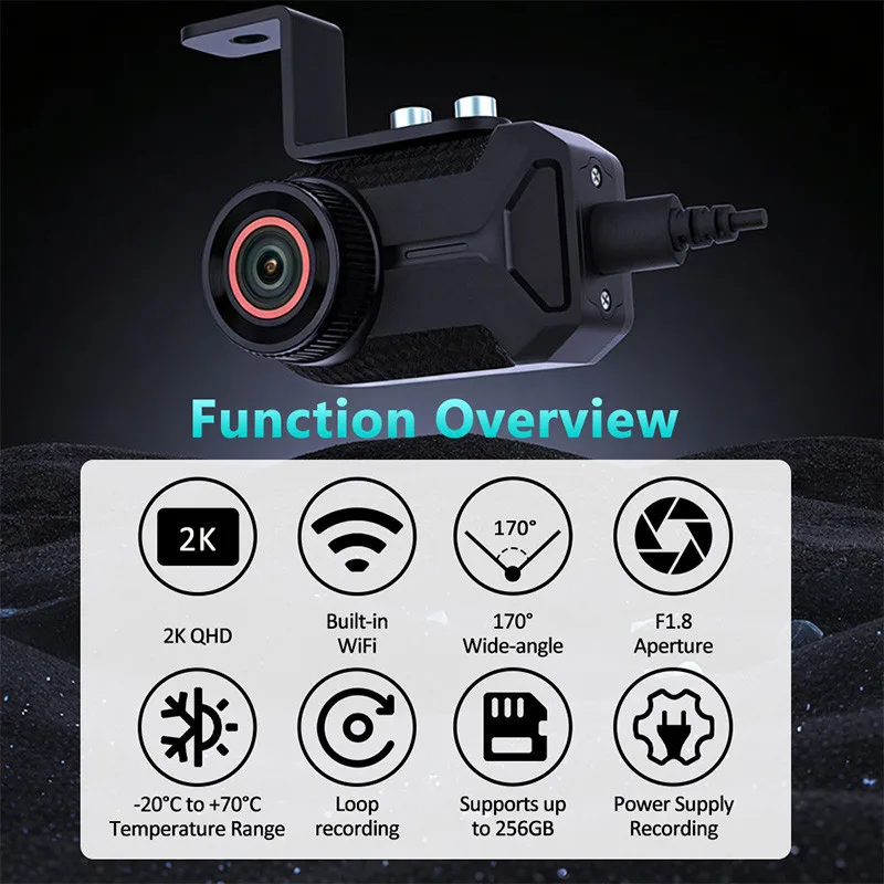 2K Motorcycle Dash Cam WiFi Driving Recorder Waterproof Rainproof Outdoor Camera for Electric Scooter Motor Bike view 2