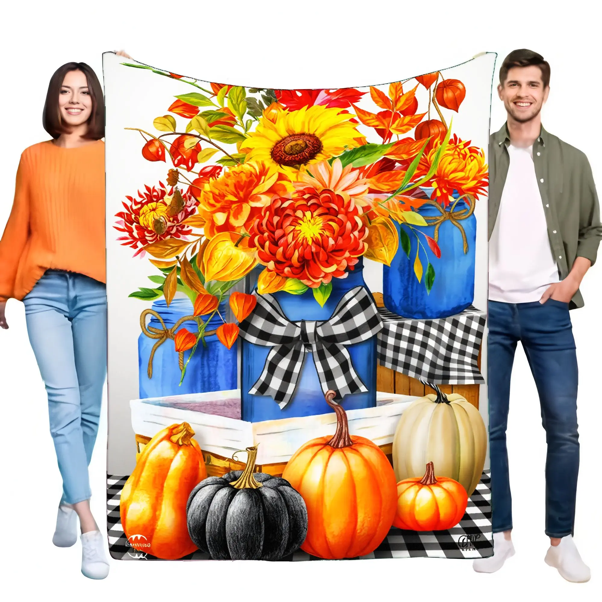 Überwurfdecke mit Herbst-Blumenmuster, gemütliche, leichte, weiche Plüsch-Heimdekoration, perfekt für Geschenke für die Herbstsaison und gemütliche Nächte