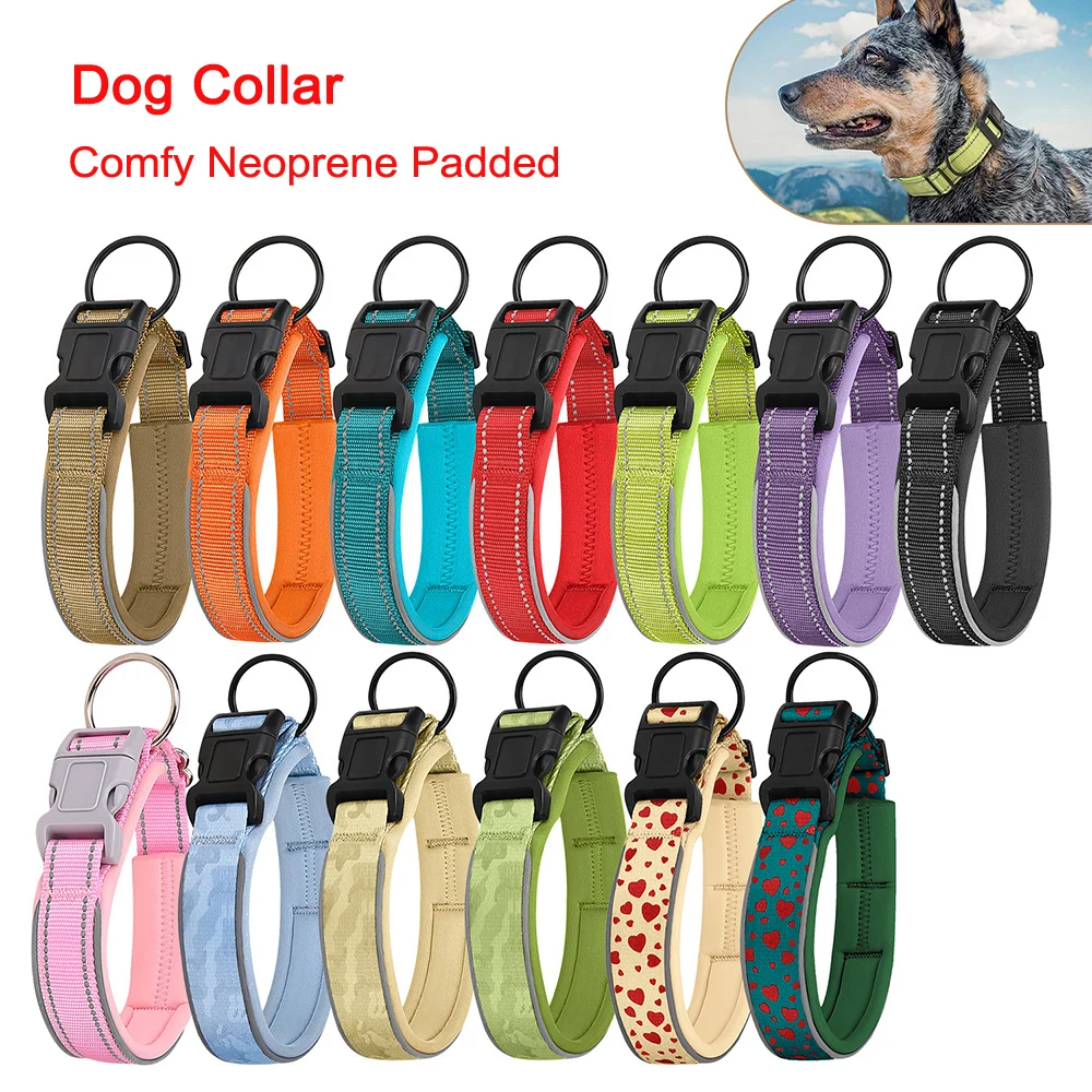 Comfort Neoprene Padded Dog Collar Adjustable Durable Reflective Running Sports Collar for Small Medium Large Dogs Doberman